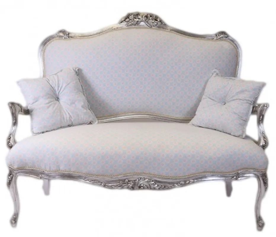 Casa Padrino Barock Weiss-Blau Muster / Silber - italienischer Stil - Barock Möbel Preisknaller