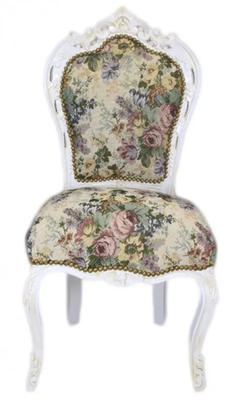 Angebot Casa Padrino Barock Esszimmer Stuhl Blumen Muster / Antik Weiss - Antik Stil Möbel