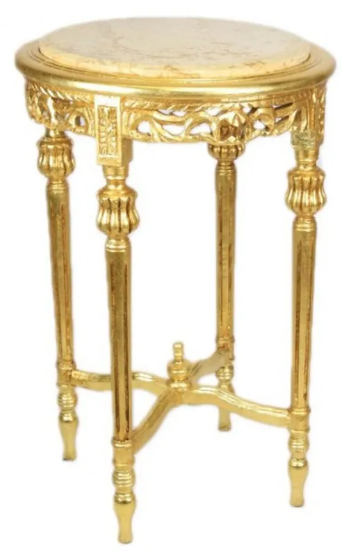 Casa Padrino Barock Beistelltisch mit cremefarbener Marmorplatte Rund Gold ca 70 x 45 cm Antik Stil - Telefon Blumen Tisch B! Billig