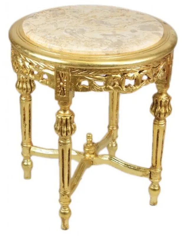 Casa Padrino Barock Beistelltisch mit cremefarbener Marmorplatte Rund Gold 50 x 45 cm Antik Stil - Telefon Blumen Tisch Zertifiziert