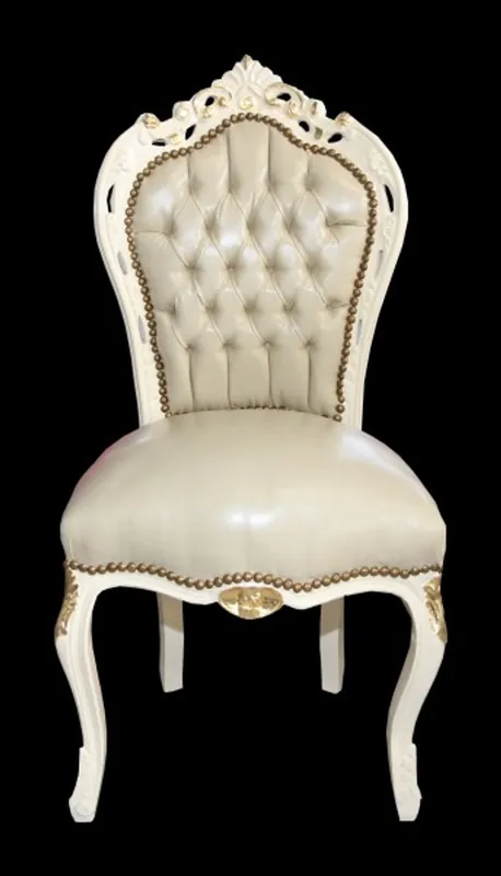 Super-Preis Casa Padrino Barock Esszimmer Stuhl Creme/Gold Lederoptik Mod1 - Möbel Antik Stil - Limited Edition