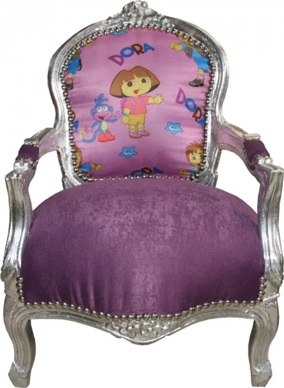 Saisonangebot Casa Padrino Barock Kinder Stuhl Lila/Silber Mod1 - Kindermöbel