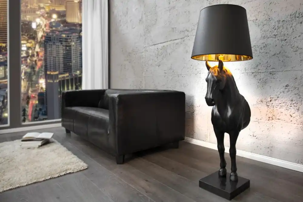 Casa Padrino Luxus Stehleuchte Pferd Schwarz Höhe 130 cm, Leuchte - Luxury Collection Pferde Leuchte - Horse Lamp Direkt Vom Hersteller