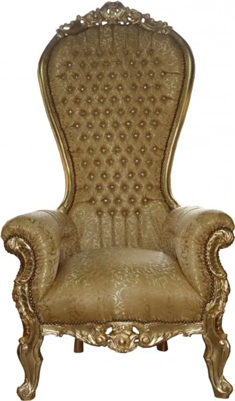 Casa Padrino Barock Thron Sessel Majestic Gold Muster / Gold mit Bling Bling Glitzersteinen - Riesensessel -Thron Stuhl Tron Bestpreis