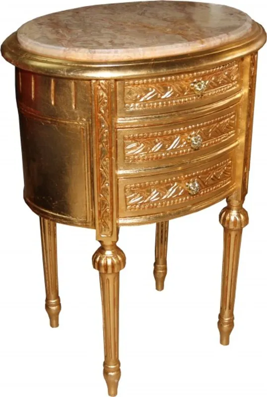 Casa Padrino Barock Kommode Gold mit Marmorplatte H 70 cm, B 52 cm - Nachttisch Konsole Preiswert