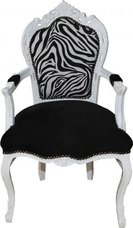 Casa padrino Barock Esszimmer Stuhl Schwarz / Zebra / Weiß mit Armlehnen - Limited Edition Knallerangebot