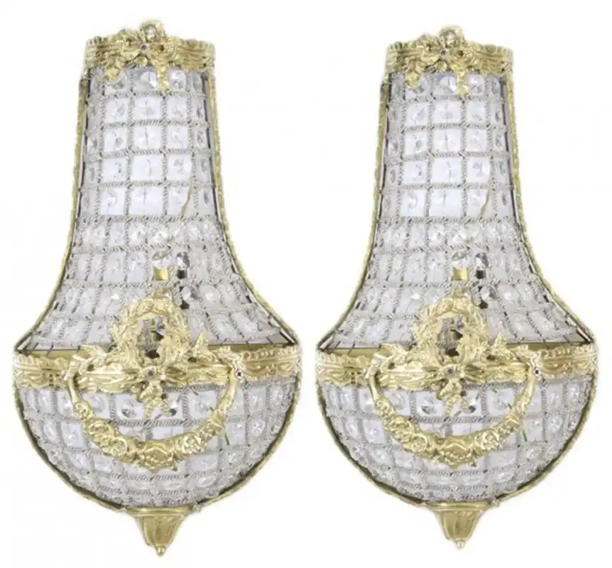 Casa Padrino Barock Wandleuchten Set Kristall Gold - Wandlampe Wand Beleuchtung Neu Im Sortiment