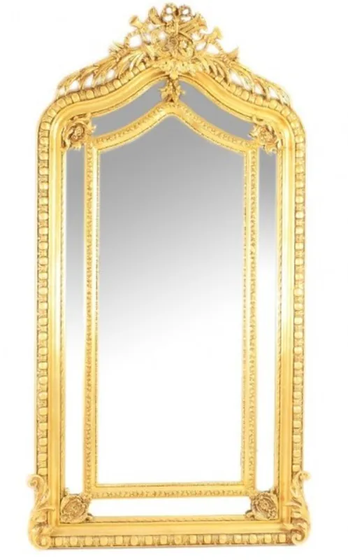 Neue Ware Riesiger Casa Padrino Luxus Barock Wandspiegel Gold 210 x 115 cm - Massiv und Schwer - Goldener Spiegel