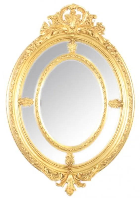 Casa Padrino Barock Wandspiegel Oval Gold 100 x 150 cm - Edel & Prunkvoll - Goldener Spiegel Meistverkauft