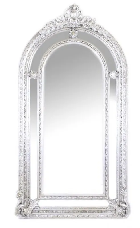 Riesiger Casa Padrino Luxus Barock Wandspiegel Silber Versailles 210 x 115 cm - Massiv und Schwer - Silberner Spiegel Schneller Versand