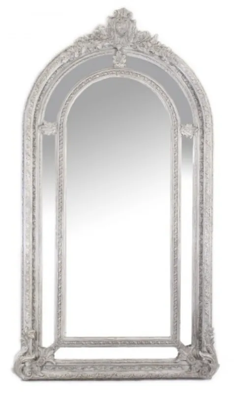 Riesiger Casa Padrino Luxus Barock Wandspiegel Antik-Silber Versailles 210 x 115 cm - Massiv und Schwer - Silberner Spiegel Finale Aktion