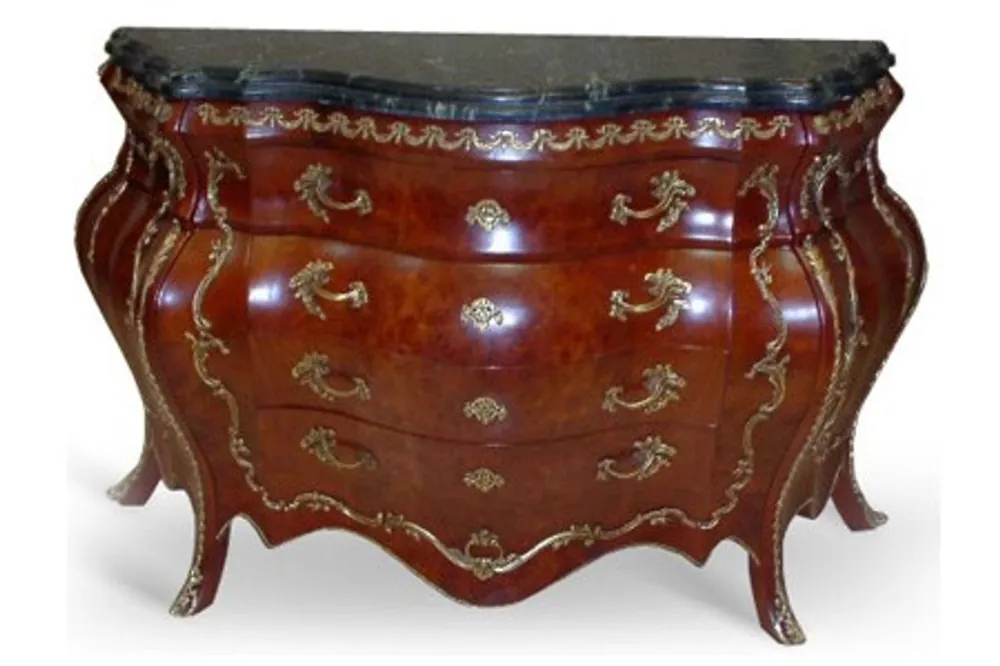 Casa Padrino Barock Kommode mit Marmorplatte Mahagoni Braun mit goldenen Metallapplikationen 158 cm - Hotel Collection Direktkauf