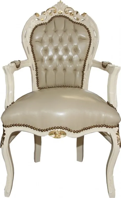 Wochenendangebot Casa Padrino Barock Esszimmer Stuhl Creme Lederoptik / Gold Mod1 - Barock Möbel - Limited Edition
