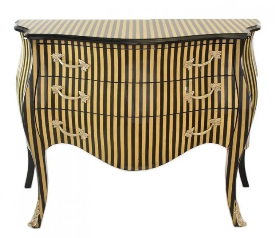 Casa Padrino Barock Kommode Streifen Creme / Schwarz - Handgefertigt aus Massivholz- Limited Edition Angebot