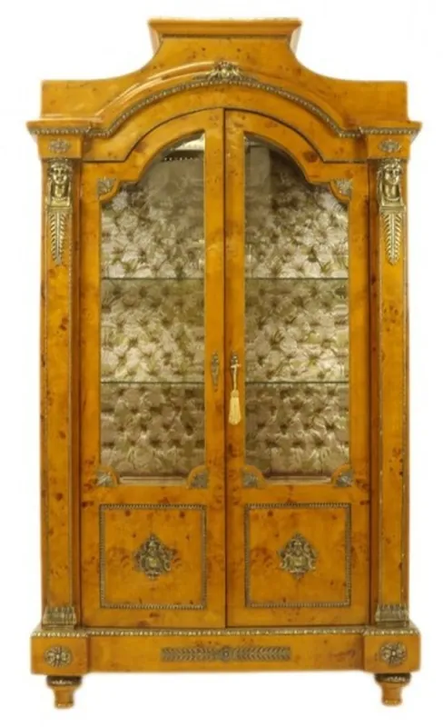 Casa Padrino Empire Vitrine Vogelaugenahorn 195 x 110 cm - Handgefertigt aus Massivholz - Barock Vitrinenschrank Top-Seller