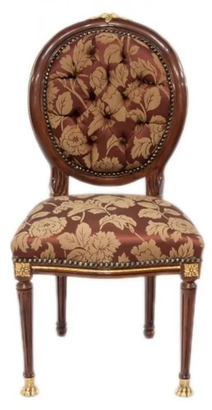 Wochenendangebot Casa Padrino Barock Luxus Esszimmer Medaillon Stuhl Bordeaux Muster / Mahagoni - Antik Stil - Möbel