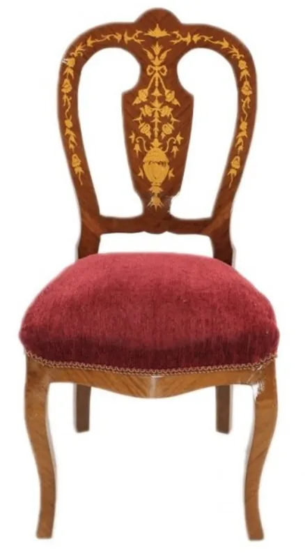 Letzte Chance Casa Padrino Barock Luxus Esszimmer Stuhl Bordeaux / Mahagoni Intarsien - Antik Stil - Möbel