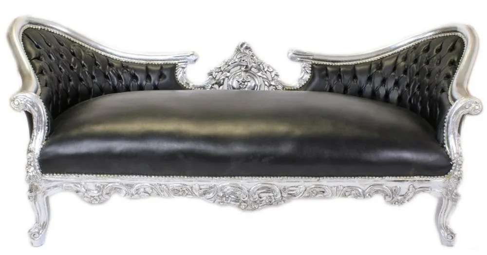 Sale Casa Padrino Barock Sofa Vampire Schwarz Lederoptik / Silber - Limited Edition - Lounge Couch