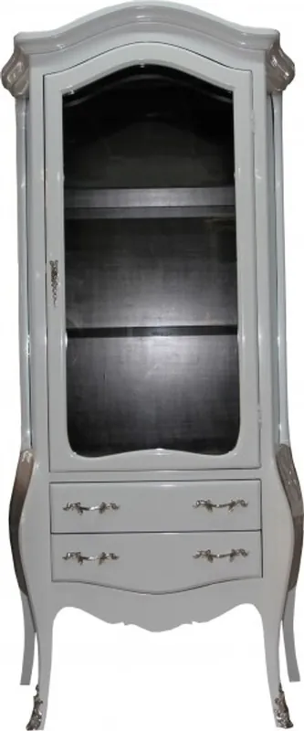 Casa Padrino Barock Vitrine in Weiss/Schwarz mit silbernen Griffen - Vitrinenschrank - Wohnzimmerschrank Neue Kollektion