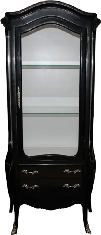 Top-Preis Casa Padrino Barock Vitrine in Schwarz/Weiss mit silbernen Griffen - Vitrinenschrank - Wohnzimmerschrank