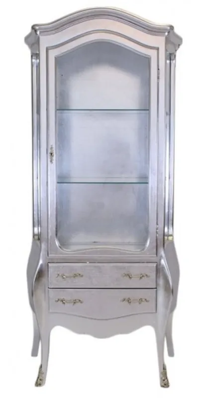 Letzte Chance Casa Padrino Barock Vitrine Silber / Silber - Glas Vitrine Möbel Schrank