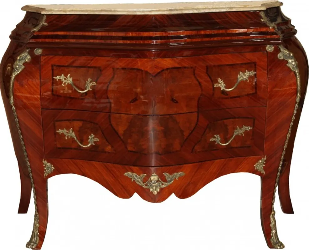 Casa Padrino Barock Kommode Braun mit cremefarbener Marmorplatte 3 Schubladen Mod3 - Empire Kommode Zertifiziert
