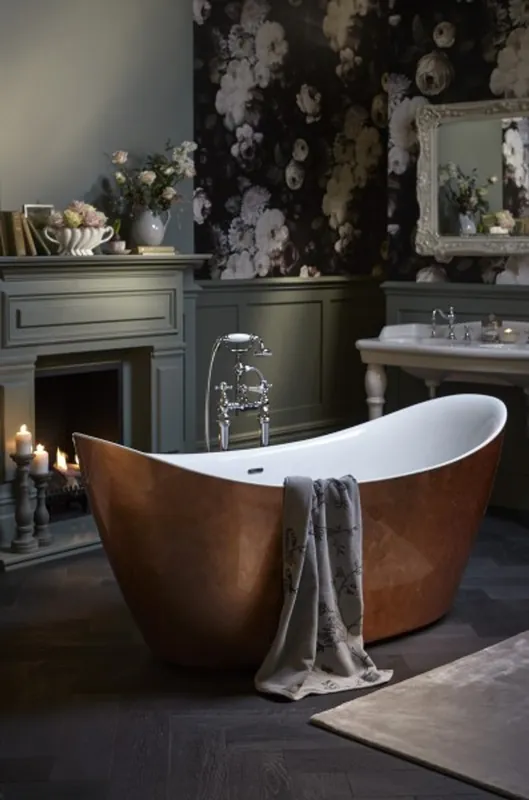 Sonderaktion Casa Padrino Art Deco Badewanne freistehend Kupfereffekt Modell He-Hyl 1730mm - Freistehende Retro Antik Jugendstil Badewanne