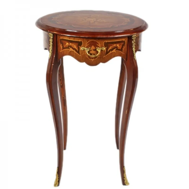 Casa Padrino Barock Beistelltisch mit Schublade Mahagoni Intarsien / Gold H75 x 50cm - Ludwig XVI Antik Stil Tisch - Möbel Wochenendangebot