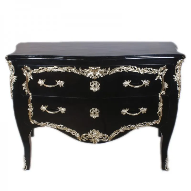 Sofort Bestellen Casa Padrino Barock Kommode Schwarz Hochglanz / Silber 130 cm - Handgefertigt aus Massivholz