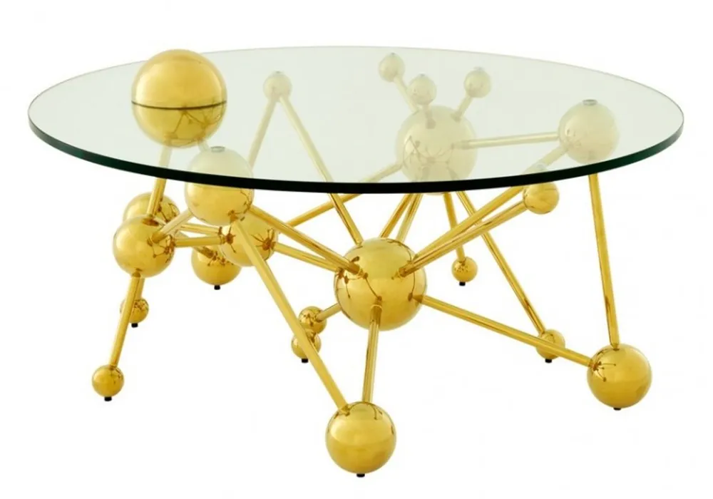 Casa Padrino Luxus Couchtisch Edelstahl / Glas Gold Astronomy - Art Deco Wohnzimmer Tisch Geprüft