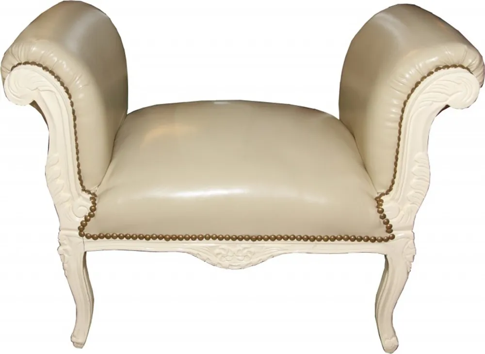 Casa Padrino Barock Schemel Hocker Creme Lederoptik / Creme - Sitzbank Wochenendangebot