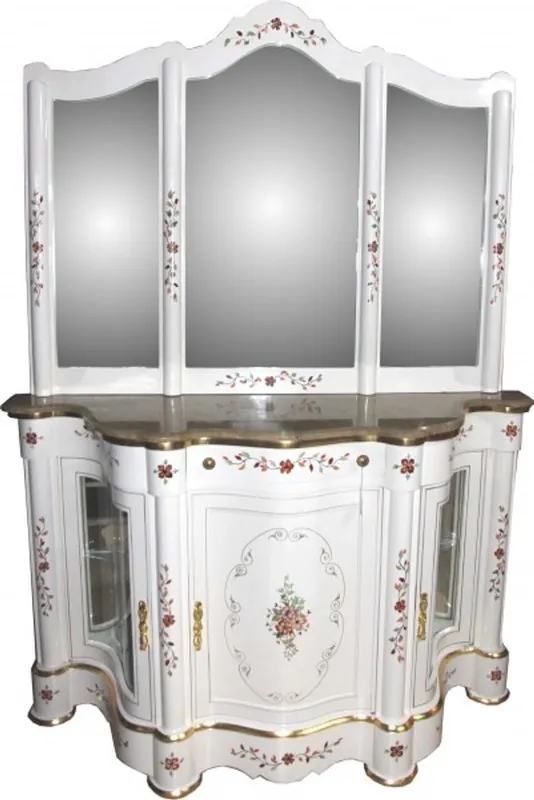 Ausverkauf Casa Padrino Luxus Barock Schrank mit Spiegelkonsole Weiß Handbemalt mit Marmorplatte - Luxus Möbel Konsole mit Spiegel