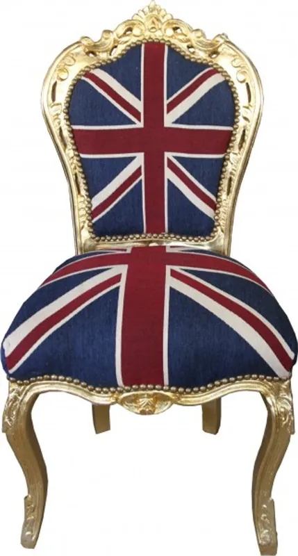 Bestpreis Casa Padrino Barock Esszimmer Stuhl Union Jack / Gold - Möbel Antik Stil
