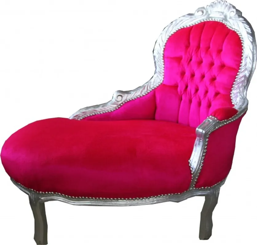 Casa Padrino Barock Kinder Chaiselongue Pink / Silber Mod2 - Barock Möbel Top-Angebot