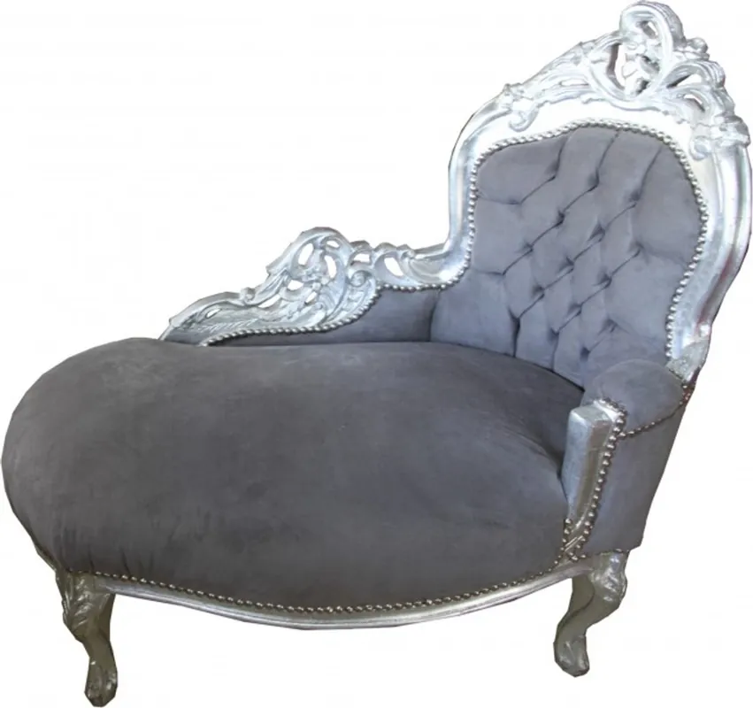Casa Padrino Barock Kinder Chaiselongue Grau / Silber - Barock Möbel Sonderangebot