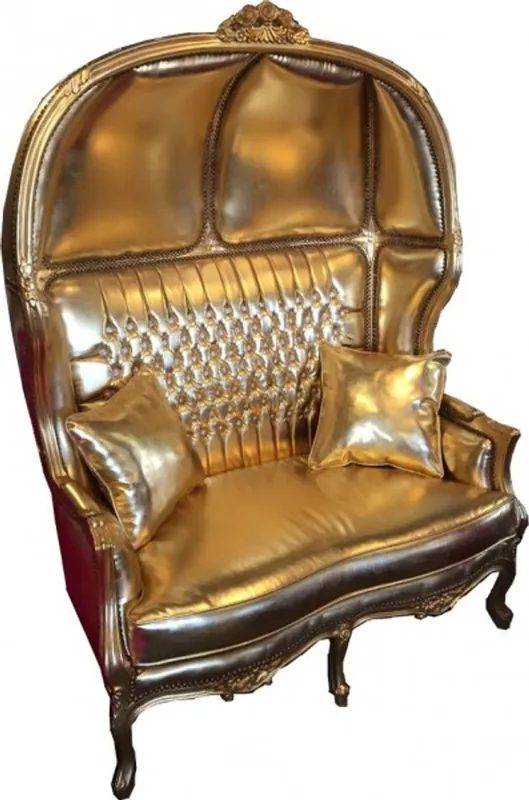 Aktuell Casa Padrino Barock 2er Ballon Sofa Gold Lederoptik / Gold mit Bling Bling Glitzersteinen - Wohnzimmer Couch Möbel Lounge Hochzeit