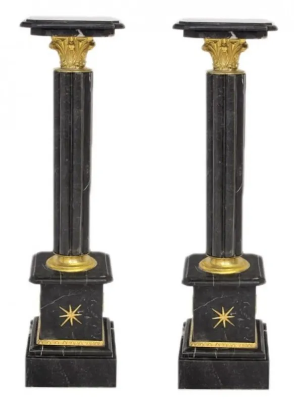 Casa Padrino Barock Marmor Säulen Set Schwarz / Gold - Marmor Säule (2 Stk) Neue Ware