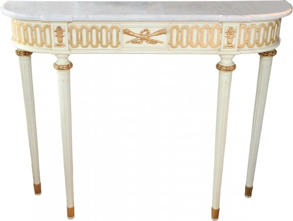 Casa Padrino Barock Konsolentisch mit Marmorplatte, Antik Stil Creme/Gold/Weiss 112 cm - Barock Konsole - Limited Edition Konsole Heißes Angebot