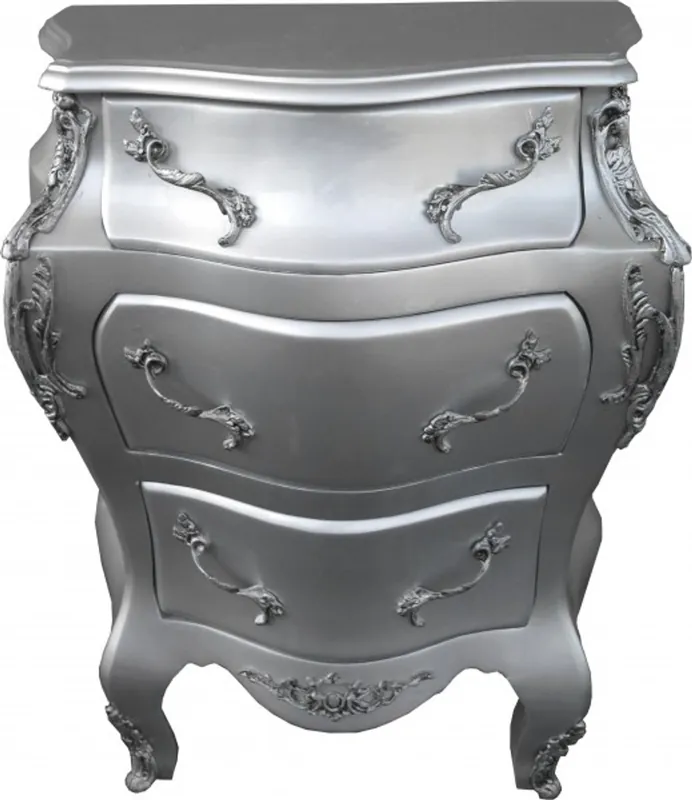 Casa Padrino Barock Kommode Silber B68 H79.5 cm - Handgefertigte Möbel Knallerangebot