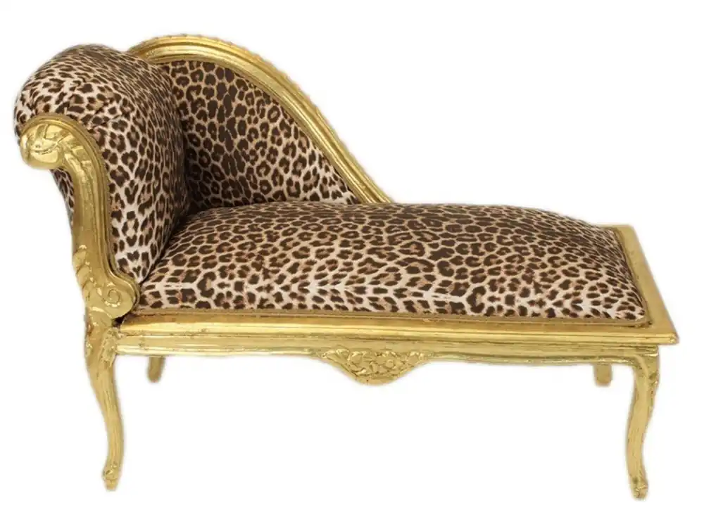 Casa Padrino Barock Kinder Chaiselongue Leopard / Gold - Recamiere Barock Möbel Kindersofa Neue Ware