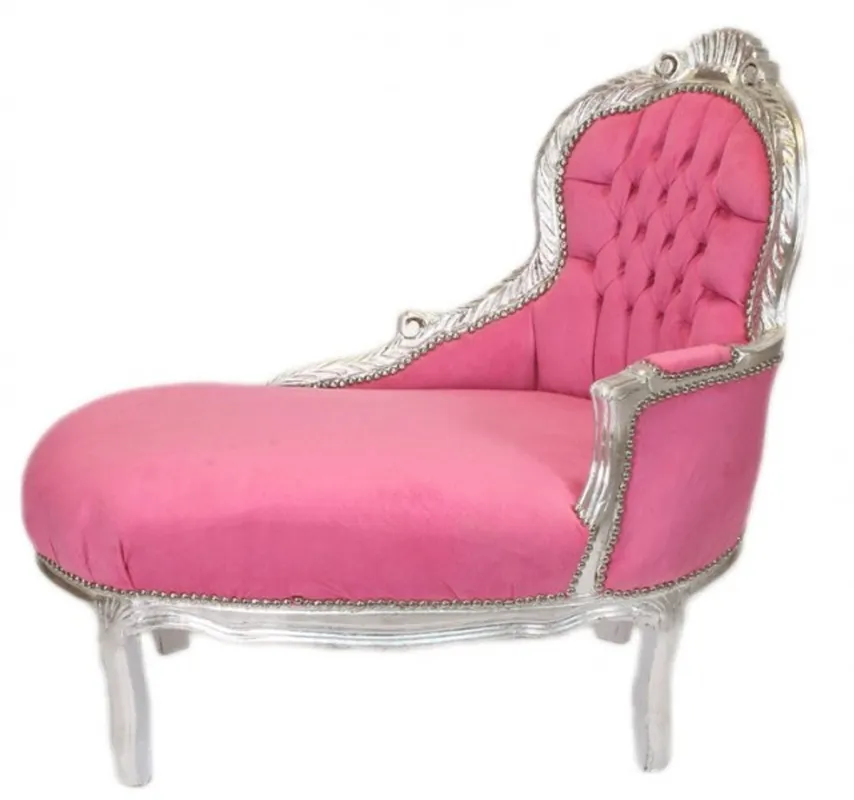 Preisknaller Casa Padrino Barock Kinder Chaiselongue Rosa / Silber Mod2 - Barock Möbel