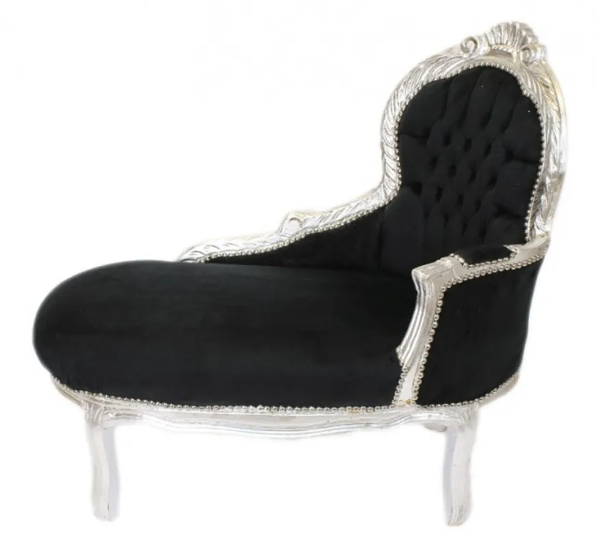 Casa Padrino Barock Kinder Chaiselongue Schwarz / Silber Mod2 - Barock Möbel Billig