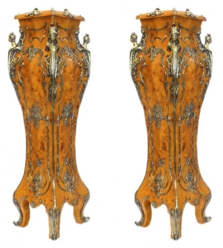 Casa Padrino Luxus Barock Säulen Set Vogelaugen Ahorn / Messing (2 Stk) H 160 cm x B 40 x L 40 cm Schnäppchen