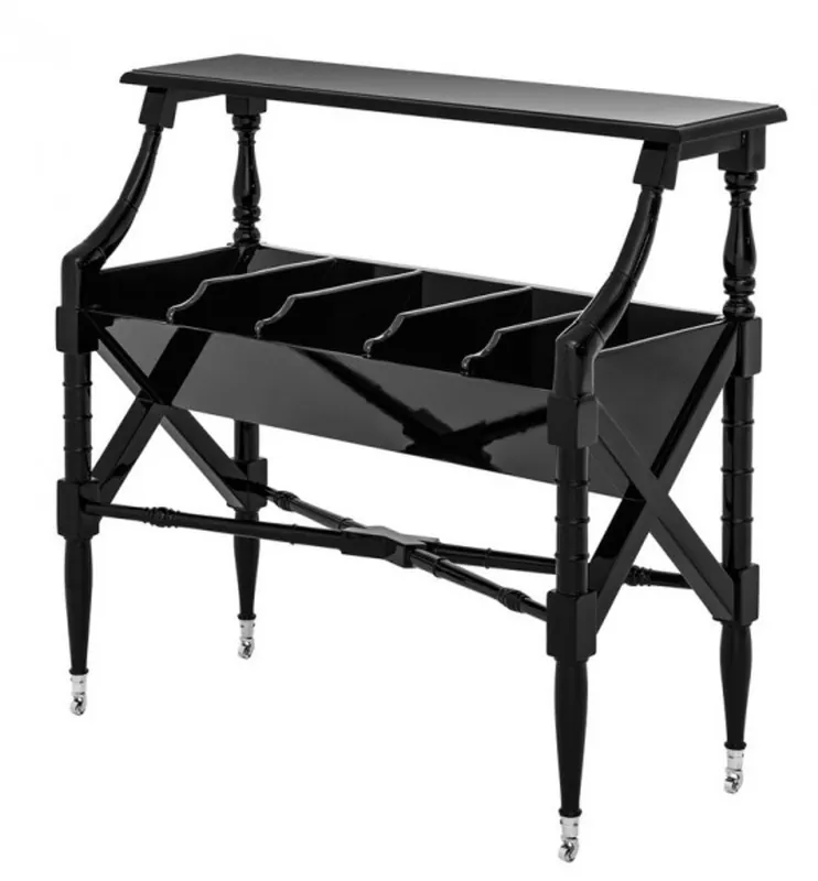 Must-Have Casa Padrino Luxus Zeitungs & Magazin Trolley Massivholz Schwarz Hochglanz Klavierlack - Luxus Hotel / Kanzlei Einrichtung