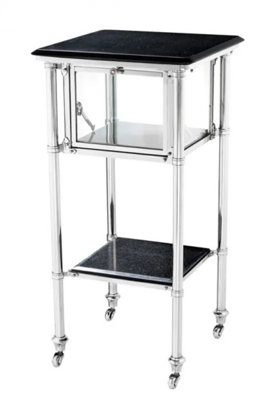 Neue Ware Casa Padrino Luxus Bar Trolley Servierwagen Edelstahl mit Glasfach und Granitplatten - Luxus Hotel & Restaurant Einrichtung Möbel Beistelltisch