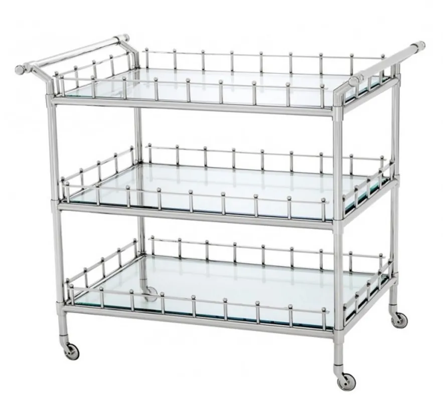 Casa Padrino Luxus Bar Trolley Servierwagen Edelstahl vernickelt - geschliffenes Glas - Luxus Hotel & Restaurant Einrichtung Möbel Serviertisch Solange Der Vorrat Reicht