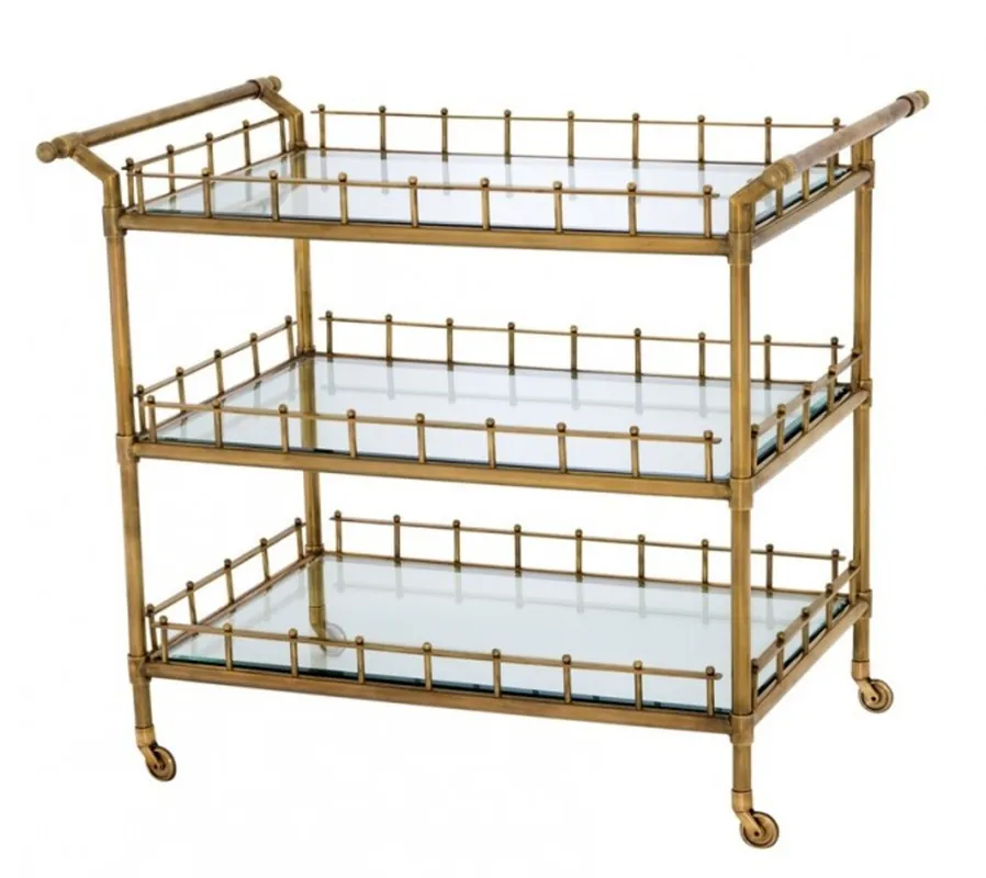 Super-Preis Casa Padrino Luxus Bar Trolley Servierwagen Messing antikstil - geschliffenes Glas - Luxus Hotel & Restaurant Einrichtung Möbel Serviertisch