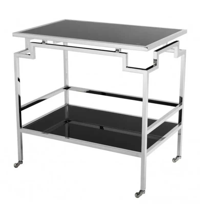 Sichere Zahlung Casa Padrino Luxus Bar Trolley Servierwagen Edelstahl vernickelt / schwarzes Glas - Luxus Hotel & Restaurant Einrichtung Möbel Serviertisch