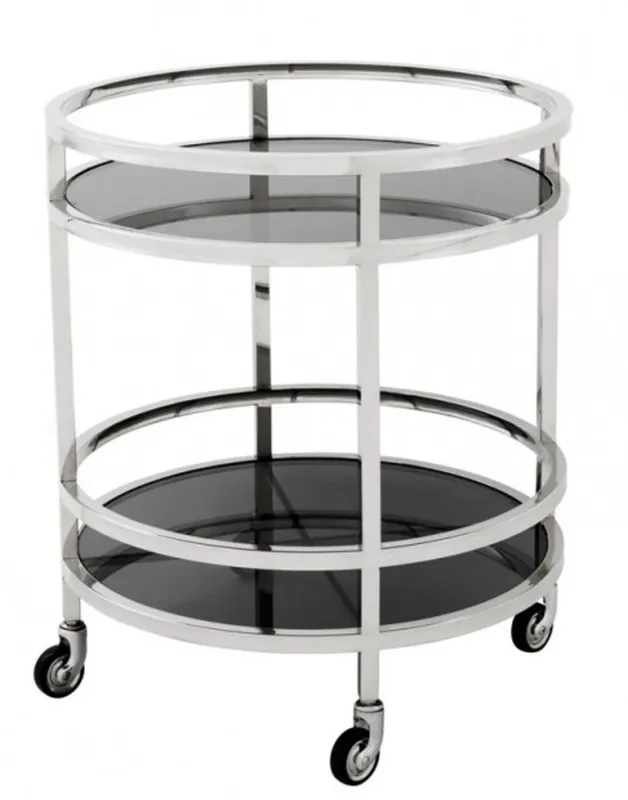 Casa Padrino Luxus Bar Trolley Servierwagen Rund Edelstahl vernickelt / schwarzes Glas - Luxus Hotel & Restaurant Einrichtung Möbel Serviertisch Top-Angebot