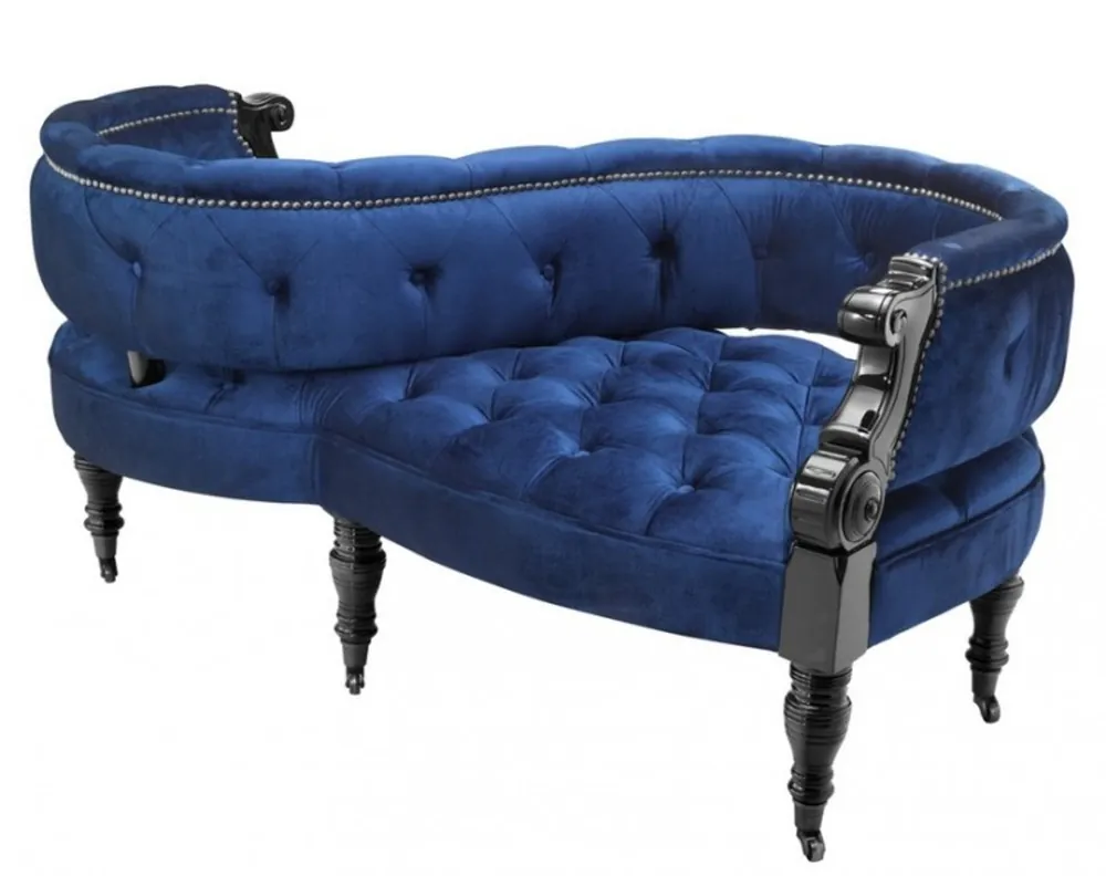 Kracherpreis Casa Padrino Luxus Barock Doppel Sitzbank Royalblau / Schwarz Klavierlack - Doppelsofa - Luxury Collection
